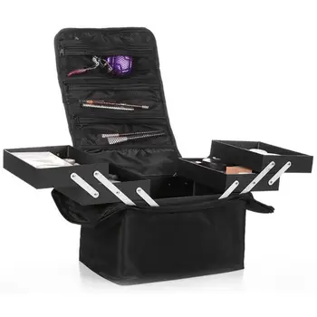 

Portable Cosmetics Storage Bag Zipper Waterproof Multi-layer Folding Makeup Case Professional Makeup Bag For Dresser