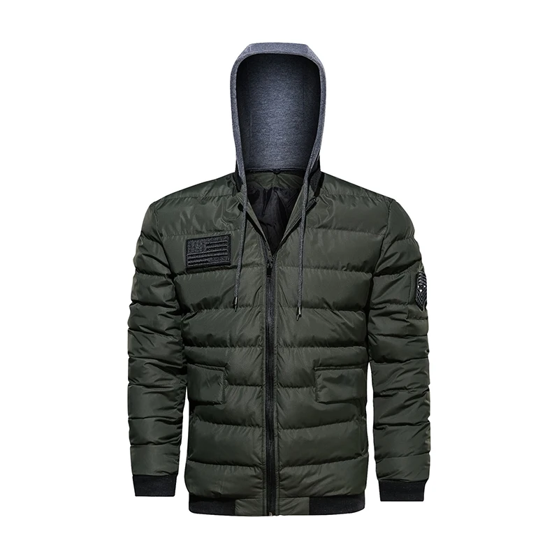 Осенне-зимняя куртка мужская парка с капюшоном простое хлопковое Стеганое пальто с вышивкой Повседневная армейская зеленая куртка теплое пальто большой размер 5XL