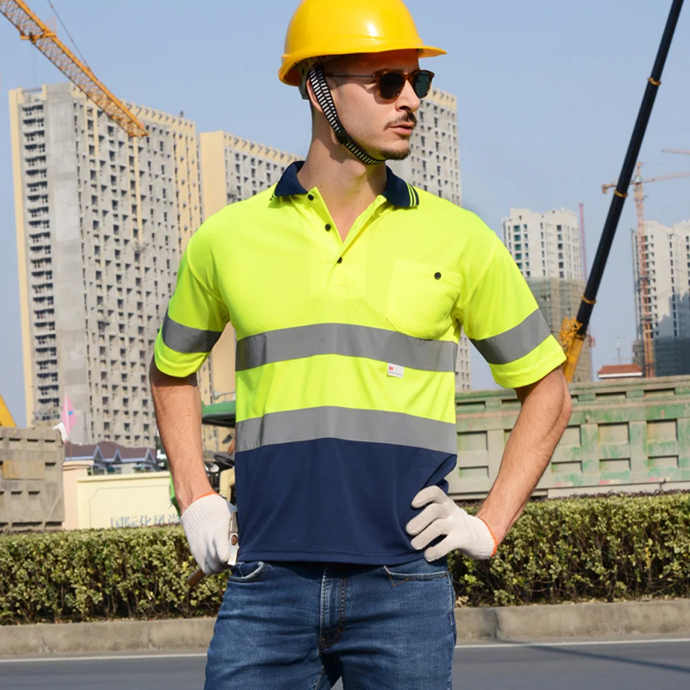 Hi Viz Vis Men Pro  Polo Collar T-shirt Short Sleeve Work Wear Safety Security 