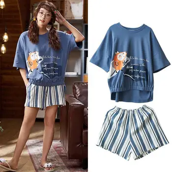 

2020 New Cotton Pajamas Suit Intimate Lingerie Women 2PCS Sleep Set Home Clothing Nightwear Pyjamas Casual Nightgown Sleepwear