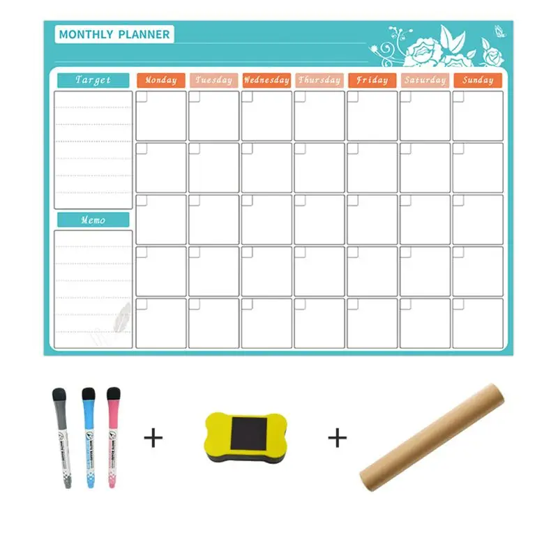Магнитный календарь DryErase для холодильника 3 тонких маркера и большой ластик с магнитами-ежемесячная доска для холодильника