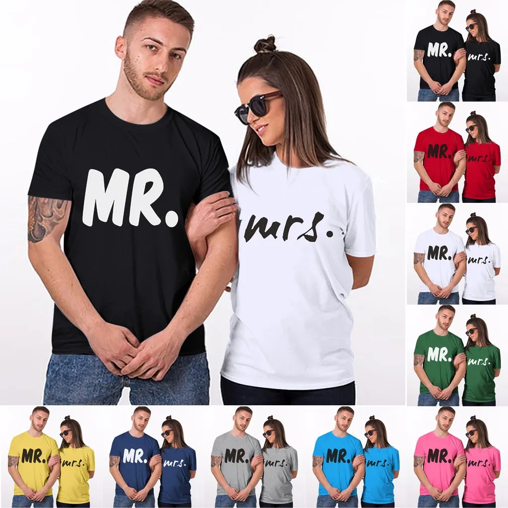 Mr mrs/парные футболки для влюбленных одежда жены Одежда harajuku одинаковая Женская с