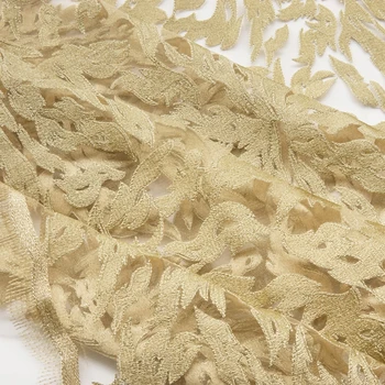 

W258 heavy industry gold thread big flower embroidery soft mesh lace cloth clothing fabric