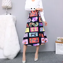 С буквенным принтом, летний миди юбка женская эластичный Ретро Винтаж Империя высокая эластичная юбка-годе, высота до середины голени, Saia Faldas шикарный Корея