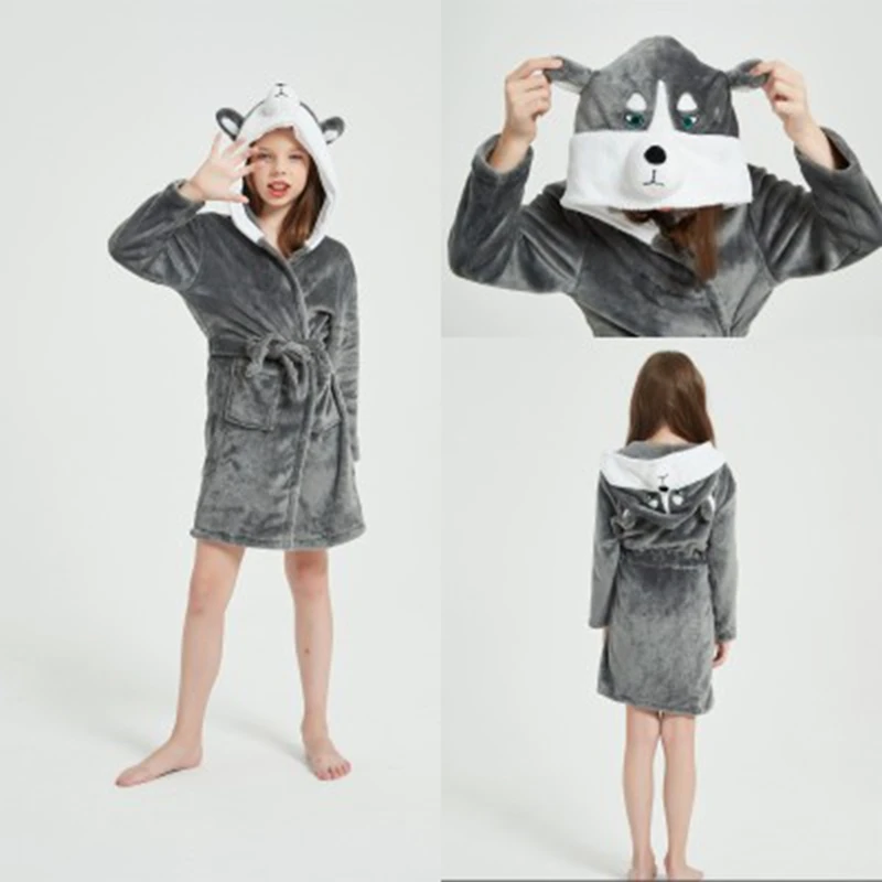 Winter Autumn Girls Animal Bathrobe Children Sleepwear Homewear Baby Beach Towels Unicorn Bath Robes Kids Clothes Boys Nightwear