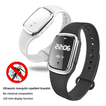 

2 IN 1Mosquito Repellent Bracelet Ultrasonic Insect Pest Repeller Watch Time Home Garden Tool White/Black