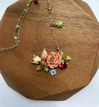 

small enamel colored glaze parrot rose series flower bird Daisy Ladybug clavicle short necklace