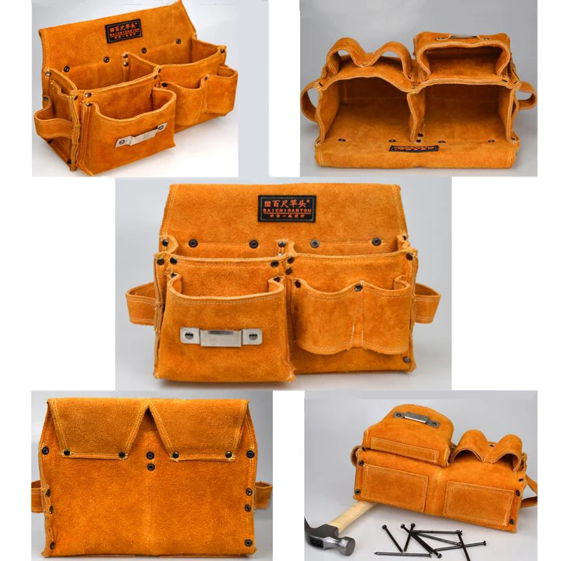 Genuine Cow Leather Tool Bag Waist Pack Multi-function Repair Tool Storage Bag Portable Kit Organizer Hardware Tool Storage Bag rolling tool chest