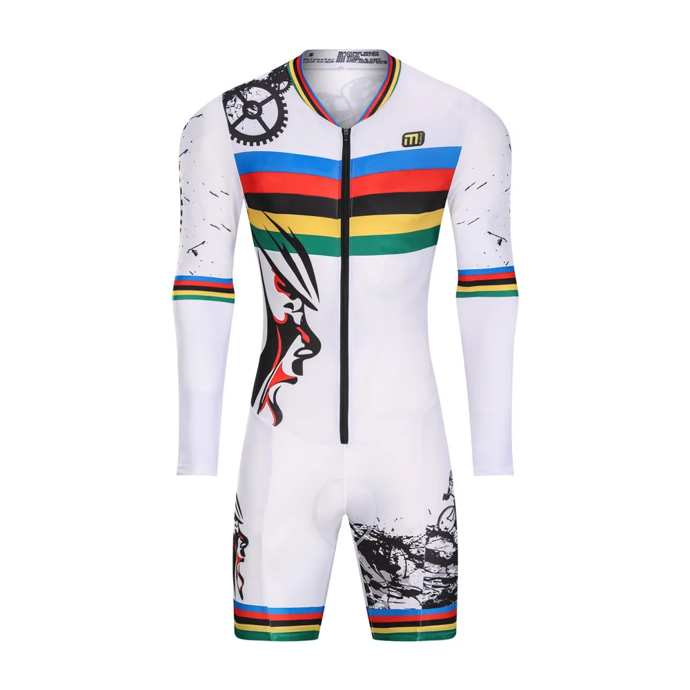 Malciklo men's and  long-sleeved triathlon suit White Cry for freedom bicycle anti-ultraviolet breathable and quick