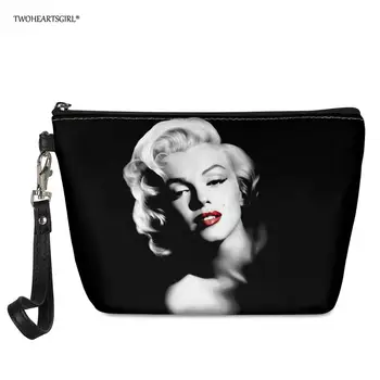 

Black Leather Marilyn Monroe Make Up Bag Waterproof Mini Women Travel Cosmetic Bag for Makeup Organizer Case Toiletry Bag