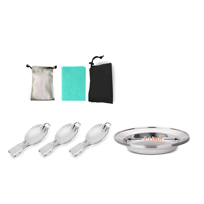 1 Set Camping Cookware Mess Kit Large Size Hanging Pot Pan Kettle Cups Dishes Forks Spoons Kit for Outdoor Camping Hiking and Pi