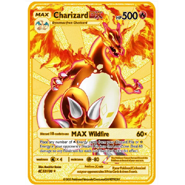 Pokemon Iron Shiny Cards English Charizard Mewtwo Pikachu Metal Cards Vmax Metal Gold Pack Game Collection Cards Gift Kids 21