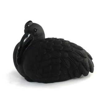 

Natural Black Obsidian Red Crowned Crane Quartz Exquisite Hand Carved Crane Shape Stone For Home Decor Present Or Collection WW