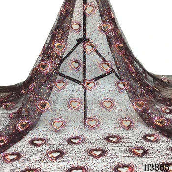 

Nigerian lace fabric 2020 high quality Tulle lace fabric Embroidered Sequins Mesh lace fabric for Party Wedding Dress HJ3865