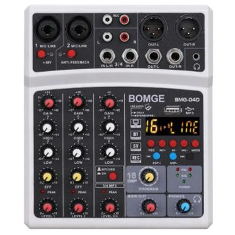 Bluetooth USB Small Mixer Sound Card 4 Channel Audio with 48V Phantom Power 16 Kinds of DSP Effects US Plug | Электроника