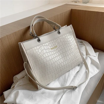 

Burminsa Retro Crocodile Pattern Handbags For Women Large Capacity A4 Work Briefcase Bags High Quality Shoulder Crossbody Bags