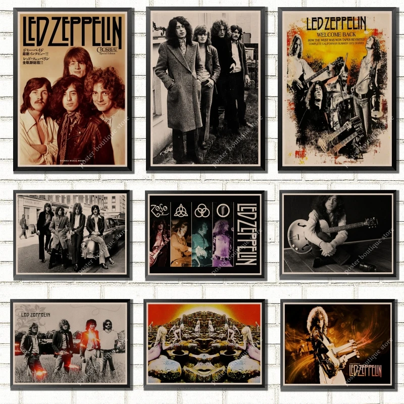 Led Zeppelin Rock Music Poster,Jimmy Page, Robert Plant poster Vintage Home Decor Wall Stickers nine percent/6