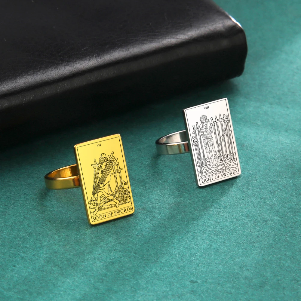 Tarot-Inspired Gold Stainless Steel Esoteric Amulet Ring