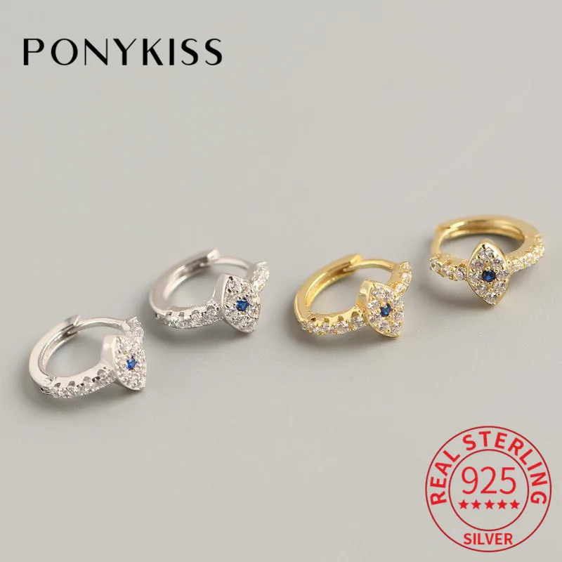 

PONYKISS 100% 925 Sterling Silver Zircon Devil's Eye Delicate Hoop Earrings For Women Party Fashion Elengant Accessory Chic Gift