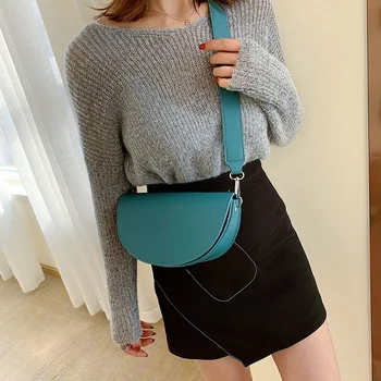 

2020 WOMEN'S Bag Fashion Simple Solid Color PU Leather Saddle Bag Small Shoulder Bag WOMEN'S Shoulder Bag