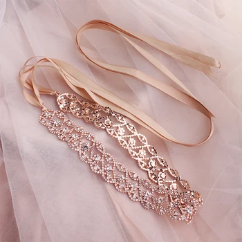 

NPASON Fashion Full Rose Gold Wedding Crystal Sash Bridal Rhinestone Belt Wedding Dress Accessories Diamonds Belt