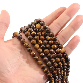 

High Quality Natural Stone Brown Tiger Eye Agat Faceted Round Beads 15" Strand 6 8 MM Pick Size For Jewelry Bracelets Making