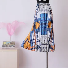 Ранняя осень новая мода печать длинная секция Высокая талия юбка дикая повседневная юбка женская