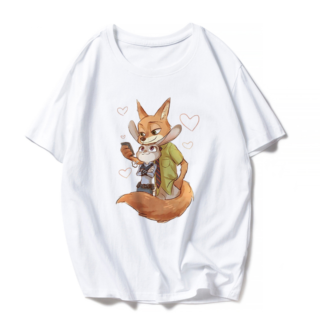 Look Fashion Fox Nick Rabbit Judy Graphic T Shirt Adult Unisex Tops Base Funny Girl Boy Disney Zootopia Kids Tshirt