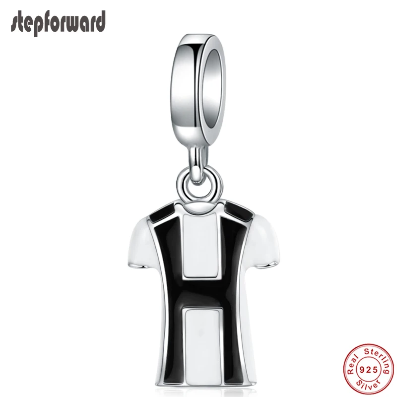

STEP FORWARD Sports Leisure Charms 925 Real Silver Soccer Suit Pendant Football Clothes Charm Fit European Bracelet and Necklace