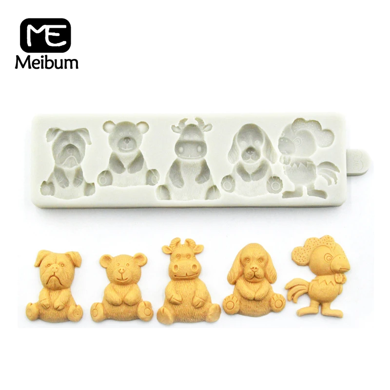 Meibum Farm Animals Silicone Fondant Cake Mold Dog Bear Cow Chicken Pattern Biscuits Chocolate Candy Sugar Craft Decorate Mould | Дом и сад