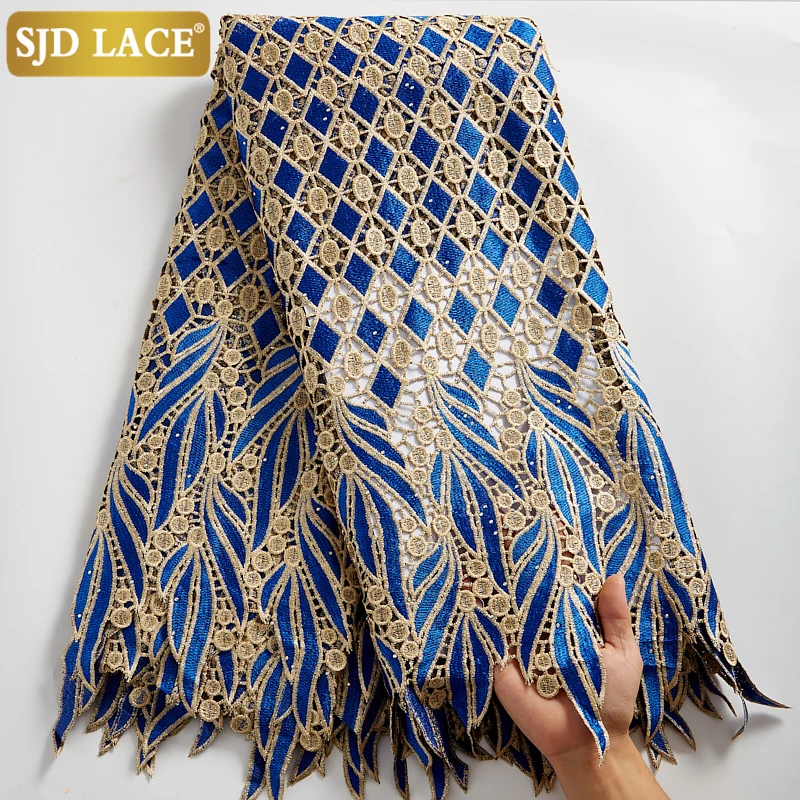 SJD LACE Skin Friendly Classic African Eembroidery Guipure Cord with Stones Fabric Nigerian Celebration lace For Party A2547