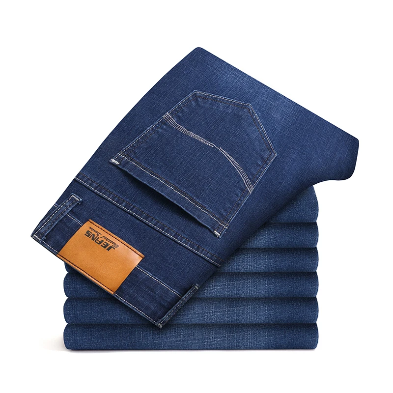 Классический Стиль модные Для мужчин офисные джинсы деловые, casual, эластичные, обтягивающие, и хлопковой подкладкой для мальчиков, джинсовые штаны размера плюс, 51, 52 55 56