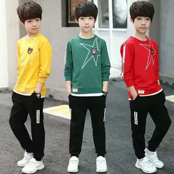 

New Autumn Two Piece Boy Fleece Long Sleeve + Pants 3-14 Year Old Primary School Sportswear Sportswear Boys Clothing 2 Set