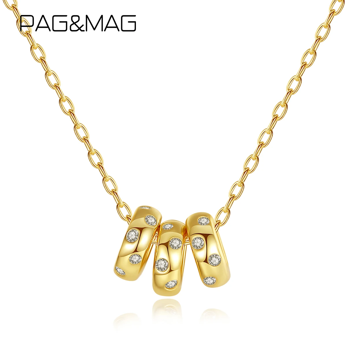 PAG & MAG Стерлинговое Серебро 925 три кольца CZ Ожерелье Подвеска для женщин ожерелья