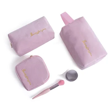 

Winter Travel Cosmetic Bag Women Toiletry Bag Organizer Solid Color Letters Storage Makeup Bag Beauty Case Square Zipper Pouch