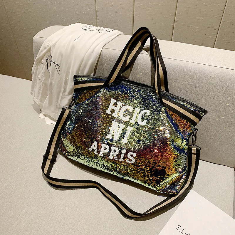 

Женская сумка с блестками, вместительная сумка для путешествий на короткие расстояния, модная простая сумка на одно плечо для женщин, сумка для фитнеса и йоги