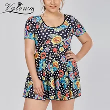 VGTOWN размера плюс 5XL Цветочный купальник Танкини с юбкой, комплект с подкладкой, купальник с высокой талией, купальники для женщин, пляжная одежда, купальник большого размера