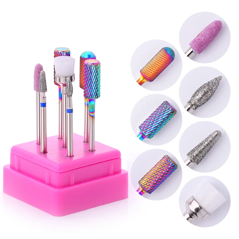 KALIBUR 7 шт. набор керамических алмазных сверл для ногтей с коробкой фреза для маникюра, педикюра, гель-лака, электрический аппарат для очистки ногтей