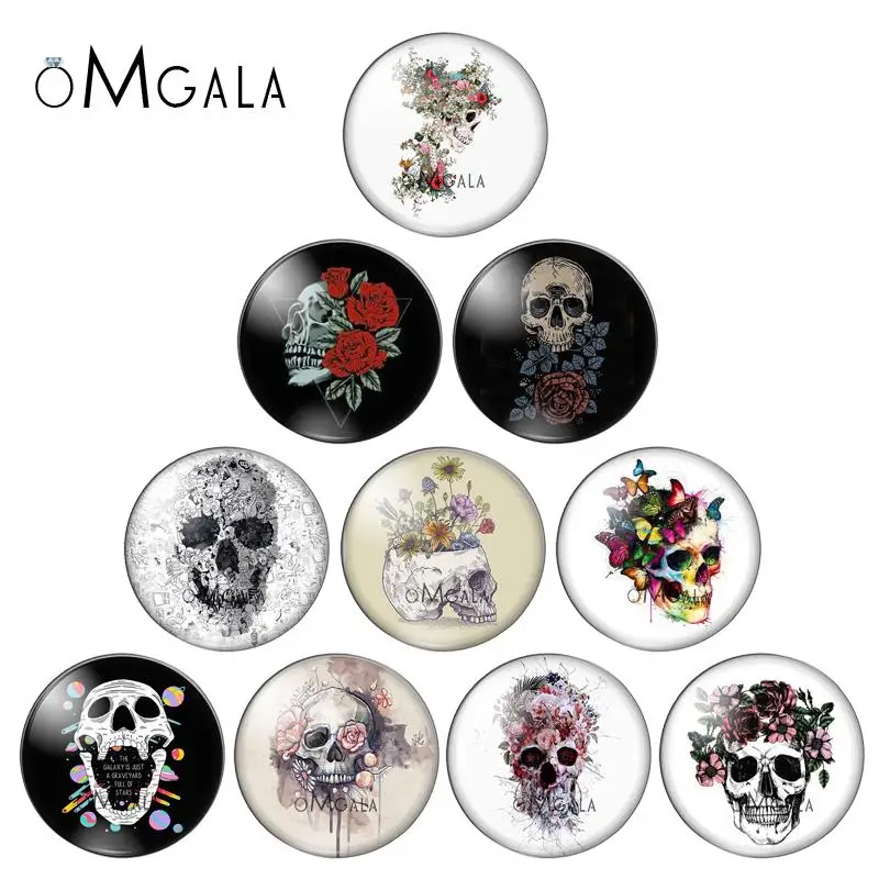 Новинка модный круглый кабошон FlowersSkull из стекла в стиле панк 10 шт. 8 мм/10 мм/12 мм/18