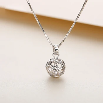 

SA SILVERAGE 925 Clavicle Chain Pendant 925 Sterling Silver Necklace Twin Flower Hollow Ball Sterling Silver Necklace Female