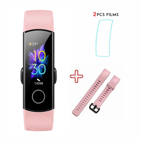 Смарт-браслет huawei Honor Band 5 с кислородом в крови Amoled и сенсорным экраном - Цвет: add pink strap film