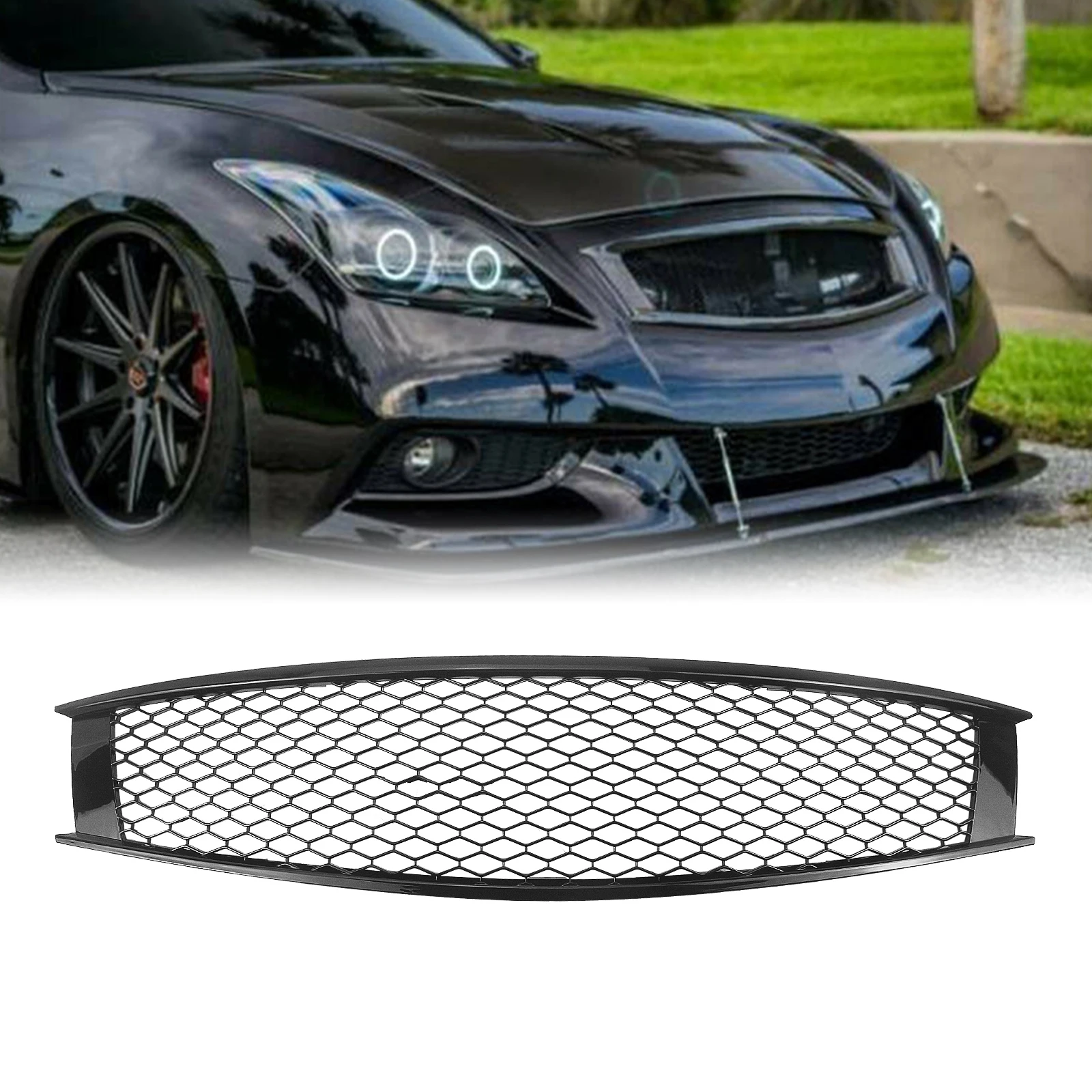 

Grill Front Grille For Infiniti G G37 Q60 Coupe 2 Door 2008-2013 Honeycomb Carbon Fiber Look/Gloss/Matte Black Bumper Hood Mesh