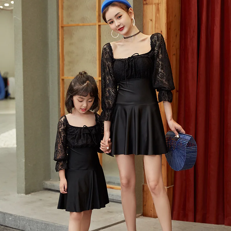 

Korean-style INS-Style Fashion Lace Backless Girls Mom One-piece Belly Covering Parent And Child Swimwear Swimsuit Big Kid Swimw