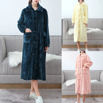 

Women Extra Long Warm Coral Fleece Bathrobe Winter Thicken Flannel Thermal Bath Robe Kimono Dressing Gown Dressing Gown