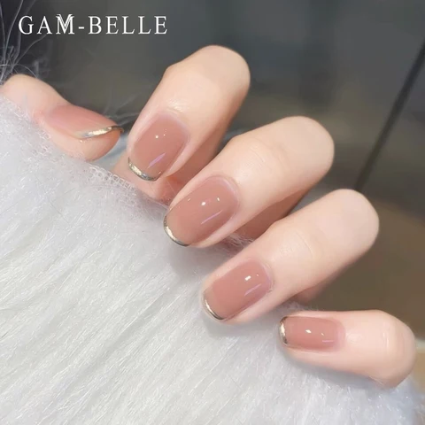 Nude Pink Glitter Tips False Nails French Short Oval Full Cover Artificial Press On Nails Decoration Manicure Tools
