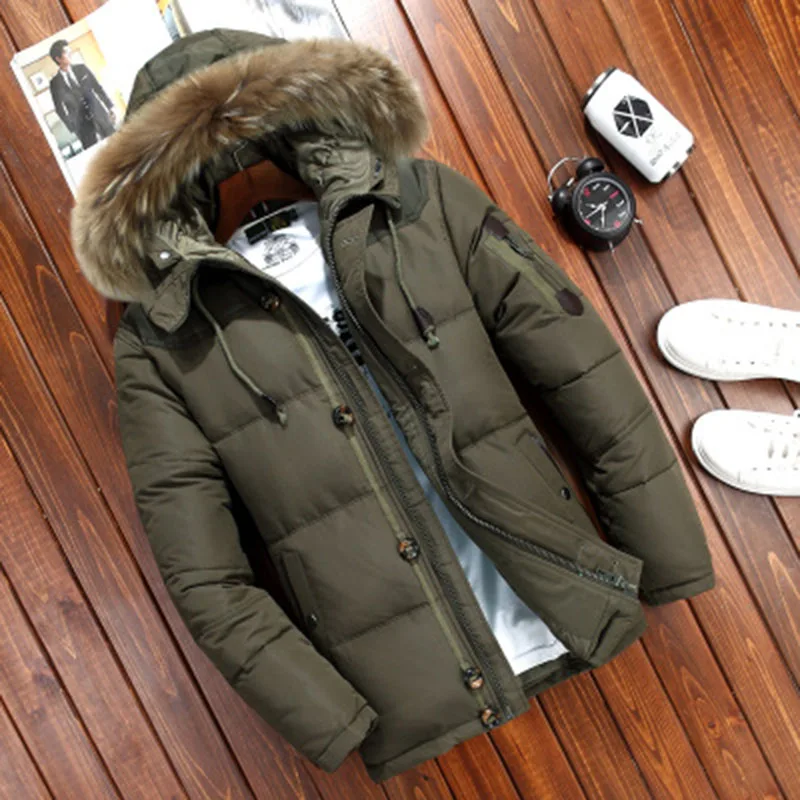 NaranjaSabor, зимние мужские толстые пальто, мужская повседневная парка, куртка с меховым воротником, теплая куртка, ветрозащитная Мужская брендовая одежда N623 - Цвет: Army Green