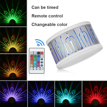 

2020 New colorful peacock projection lamp touch remote control night light hotel bedroom decoration bedside wall lamp