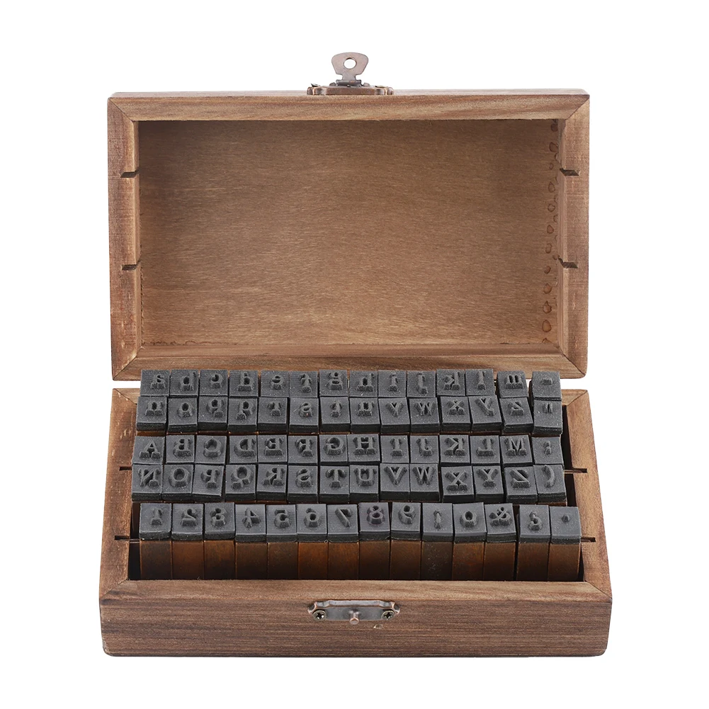 70 шт./компл. Ретро Алфавит букв Uppercase Lowercase деревянный комплект резиновых штампов ремесло штампов для Wooden с деревянной коробкой