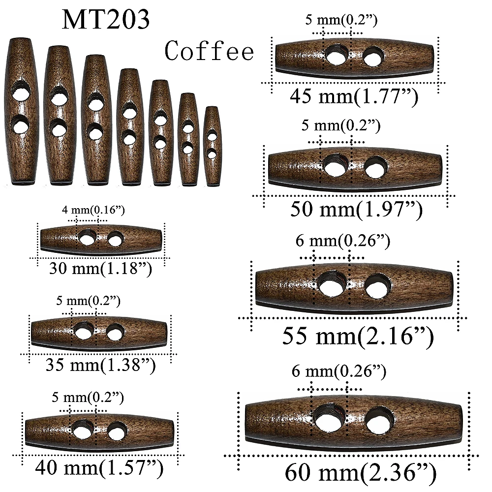 10PCs Natural Wood Toggle Horn Wooden Buttons Sewing Crafts Scrapbooking For Tent Clothes Overcoat Handmade Oval Stopper Button 3