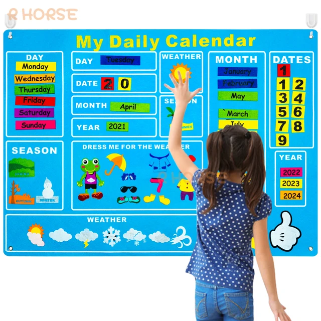 70Pcs/set My Daily Calendar Felt Board Day Month Season Schedule Time Plan Chart Early Education Good Habits for Children 1